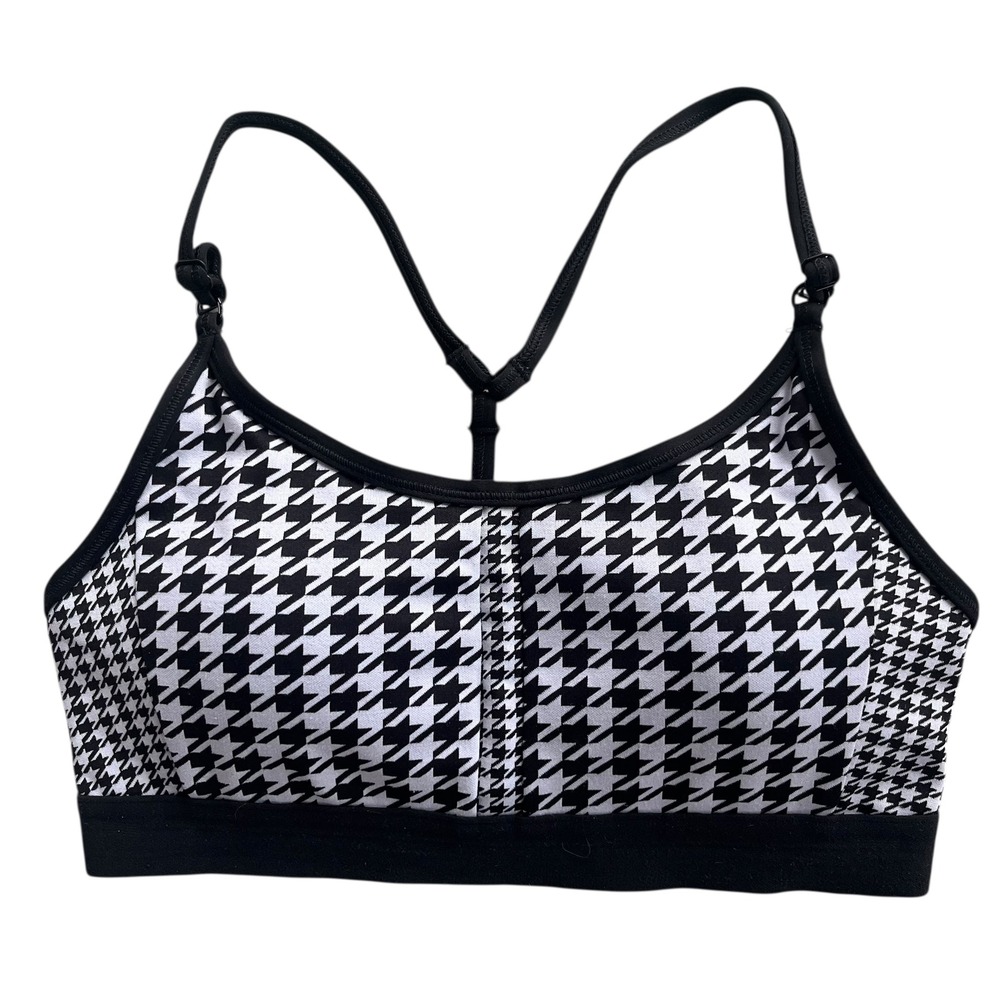 Nike Dri Fit M Black White Houndstooth Red Swoosh Indy Icon Clash Pads Sport Bra